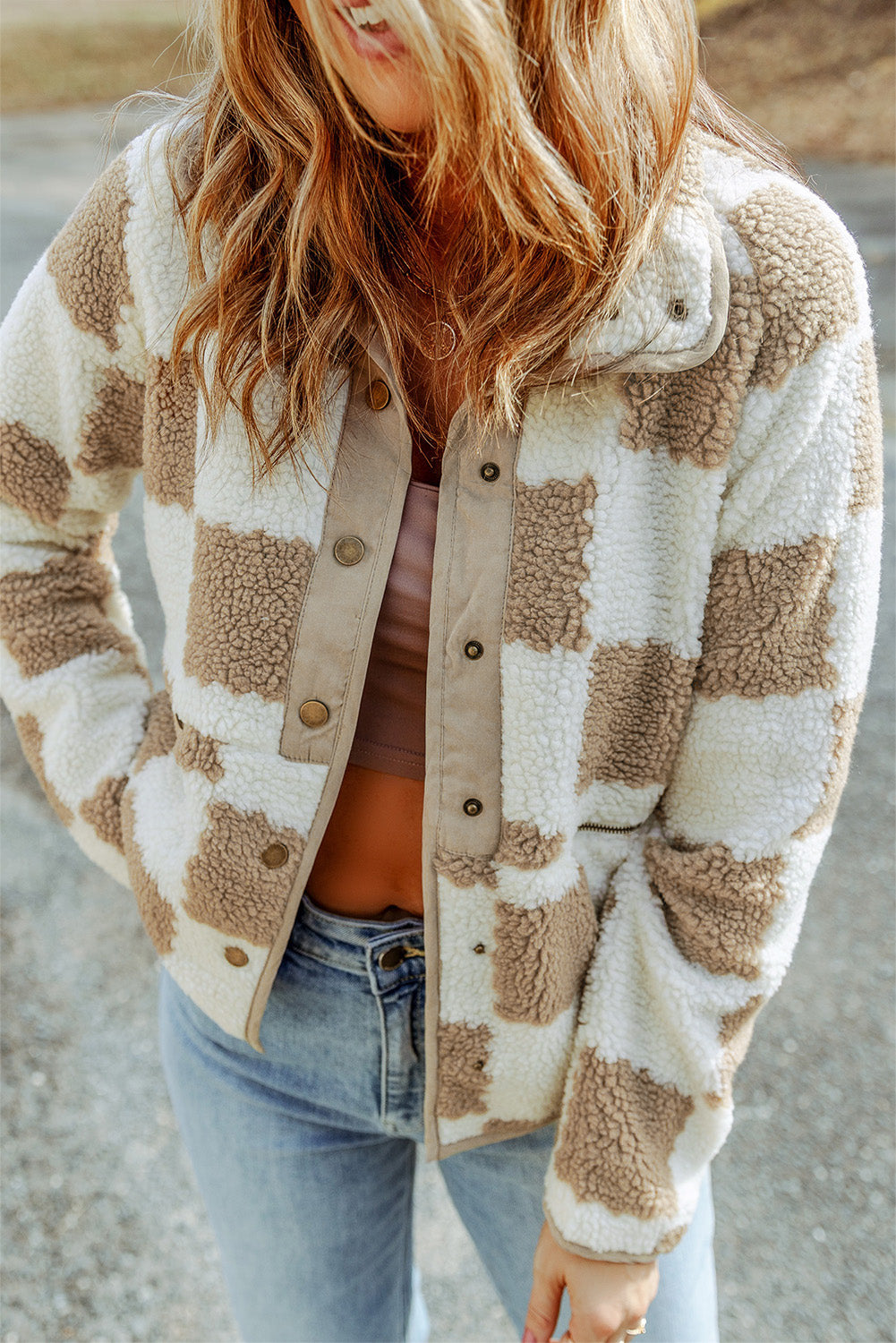 Checkered on sale sherpa jacket