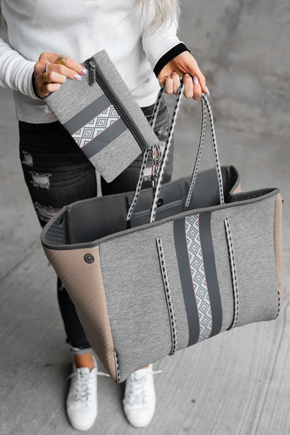 Grey Neoprene Tote Bag The Strawberry Finch