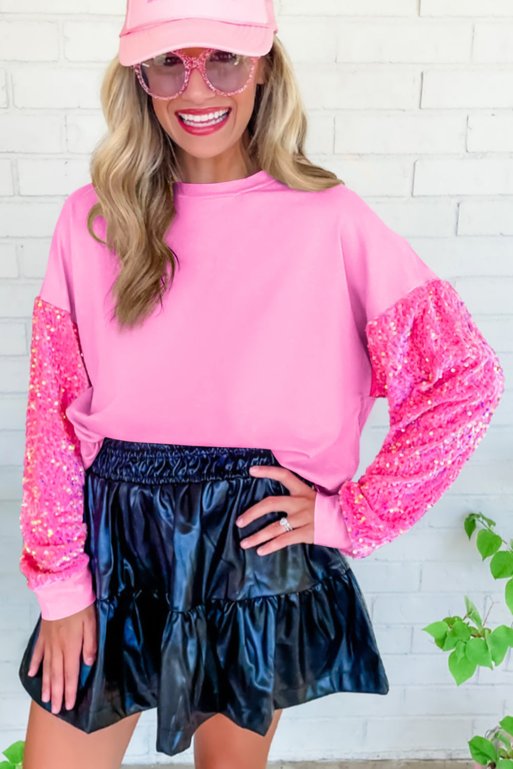 Pink Sequin Sleeve Pullover