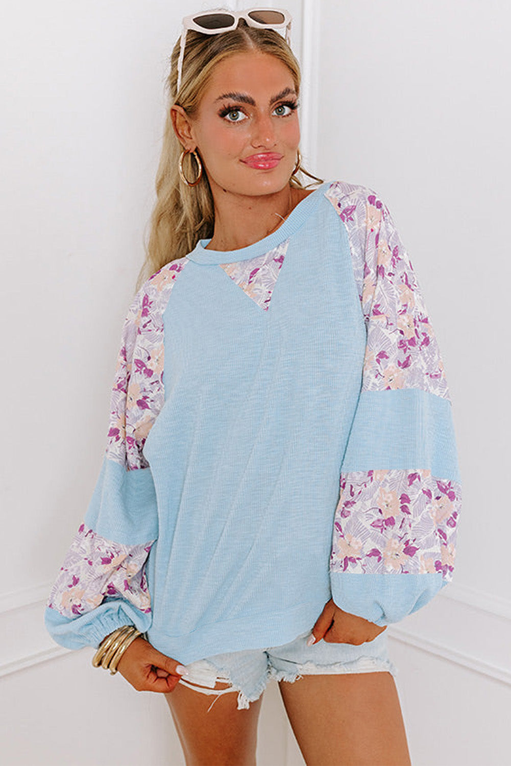 Baby Blue Floral Sleeve Top