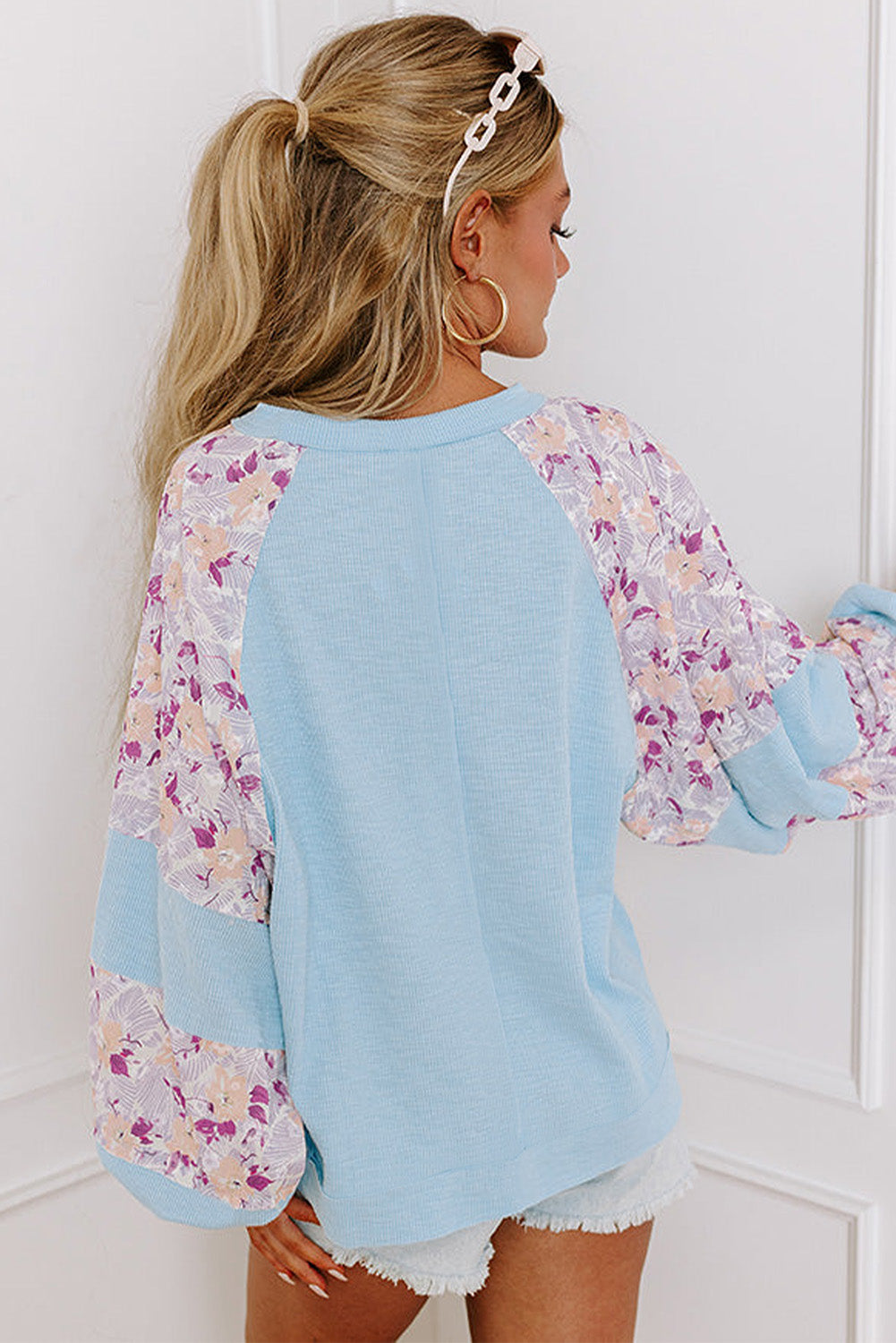 Baby Blue Floral Sleeve Top