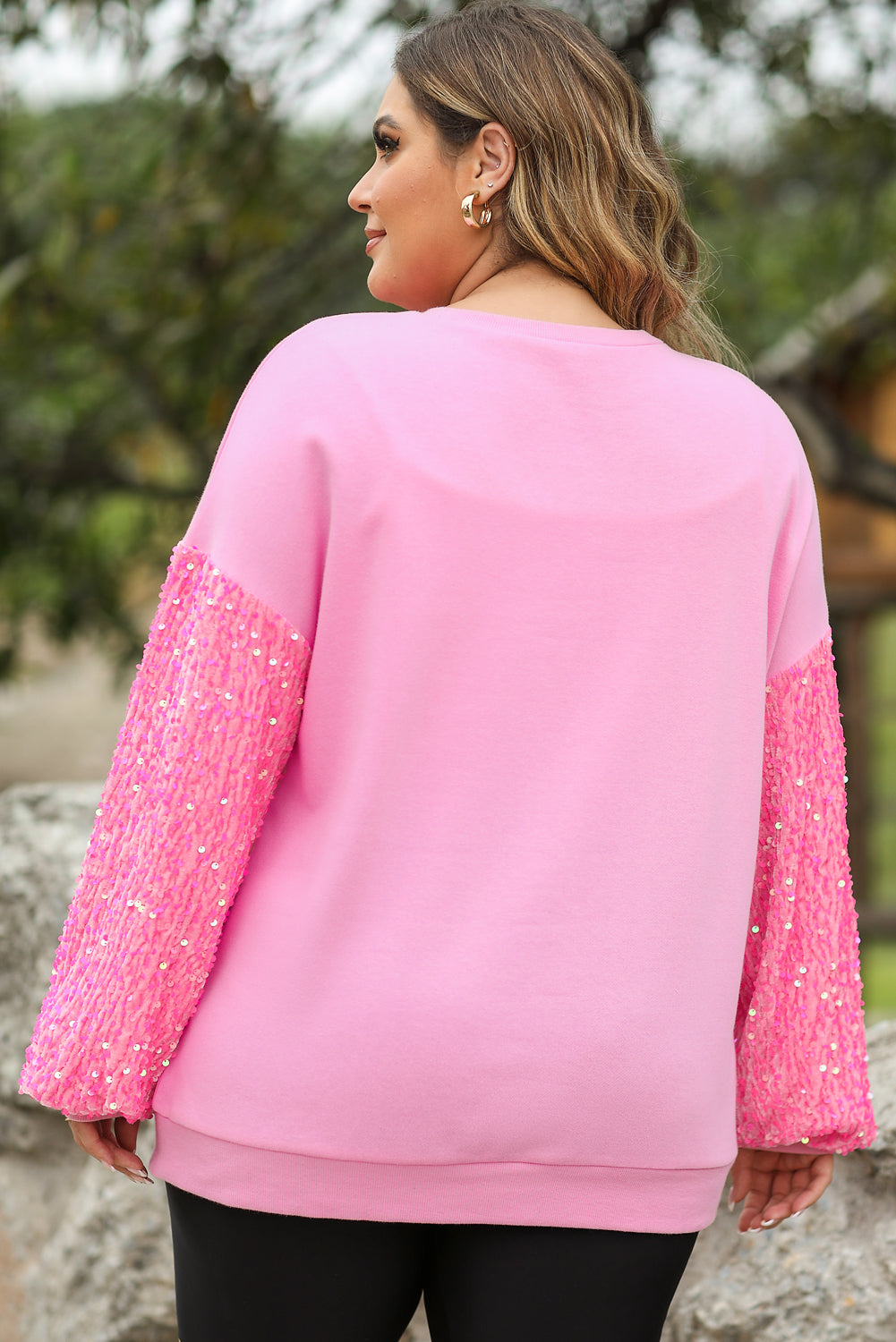 Pink Sequin Sleeve Pullover