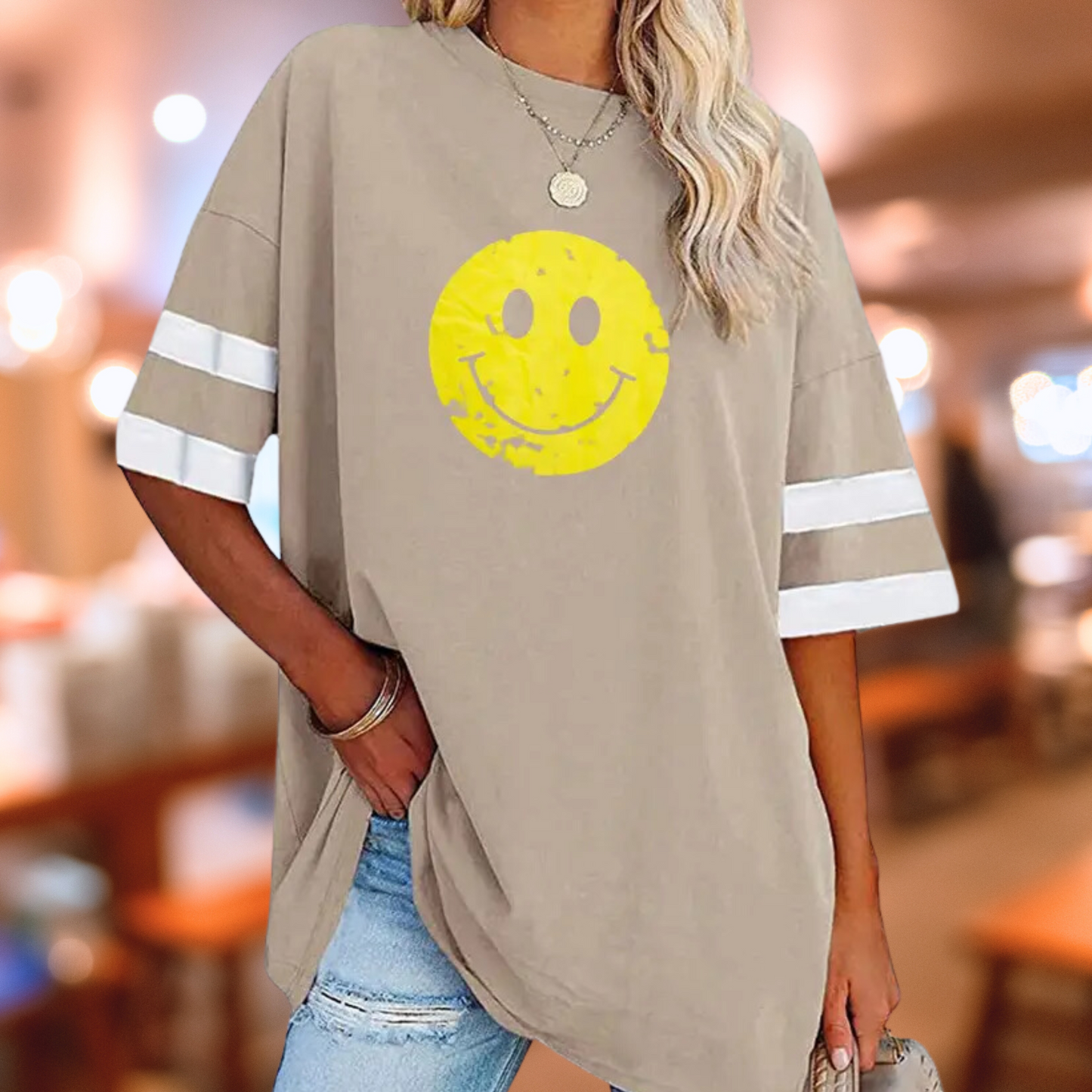 Oversized Beige Smiley Tee