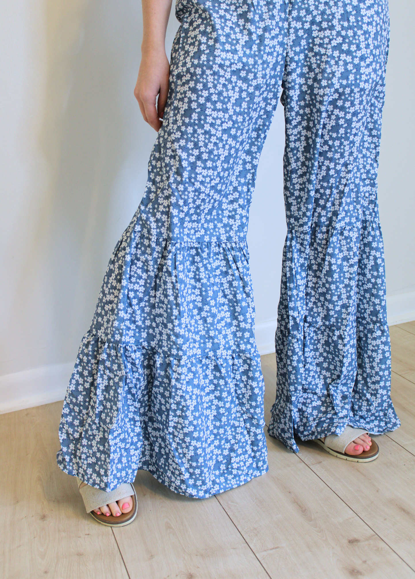 Dusty Blue Tiny Florals Smocked Jumpsuit