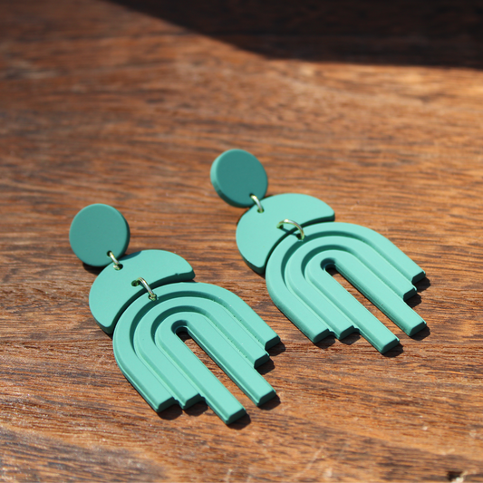 Pine Green Aztec Rainboy Symbol Earrings