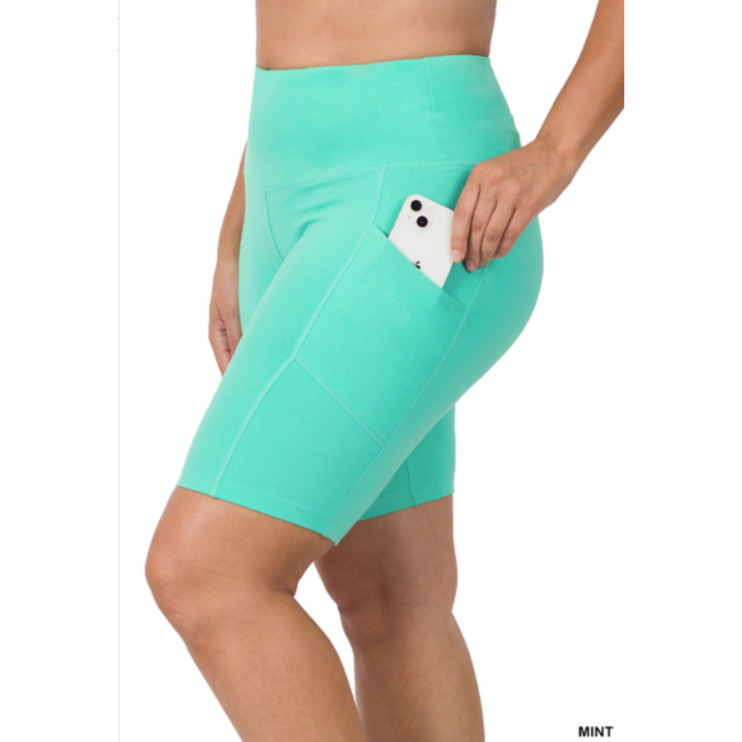 Mint Green Biker Shorts with Pockets