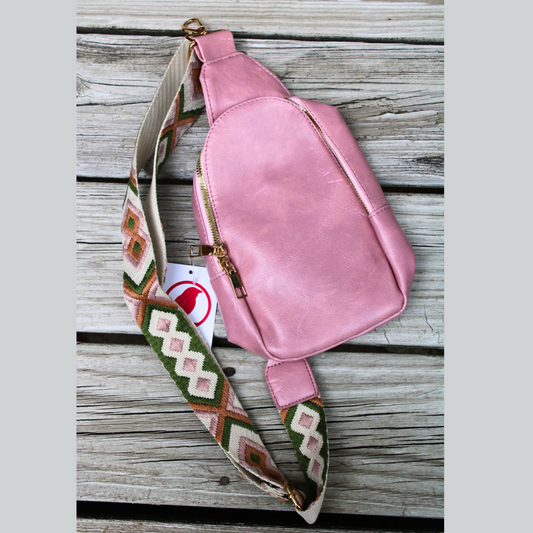 Dark Pink Vegan Leather Sling Bag