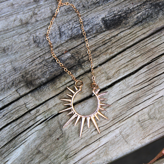 14K gold plated necklace cirlce shapped with spikes, circle with thorns necklace, gold plated necklace