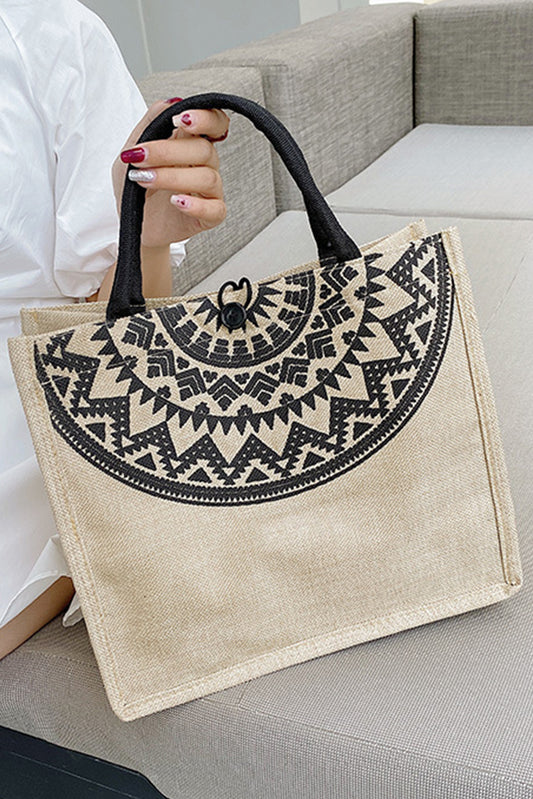 Aztec Mandala Print Canvas Tote