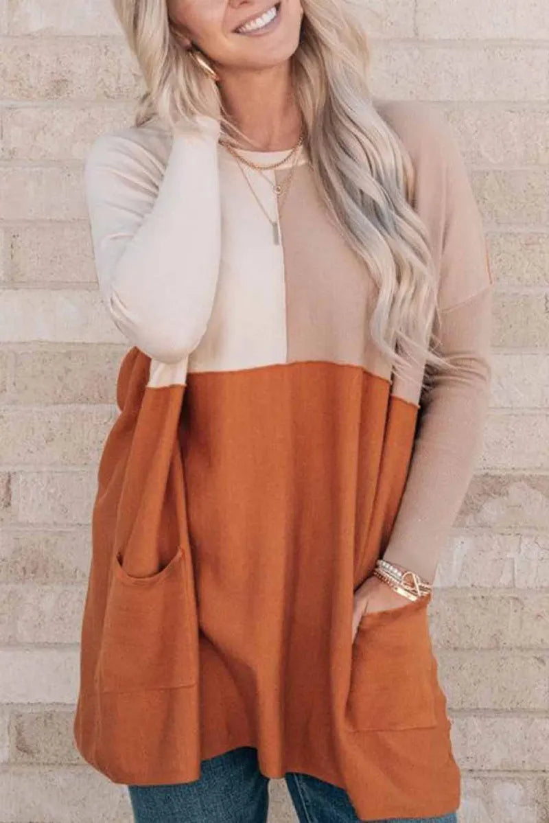 Orange Colorblock Tunic with Pockets