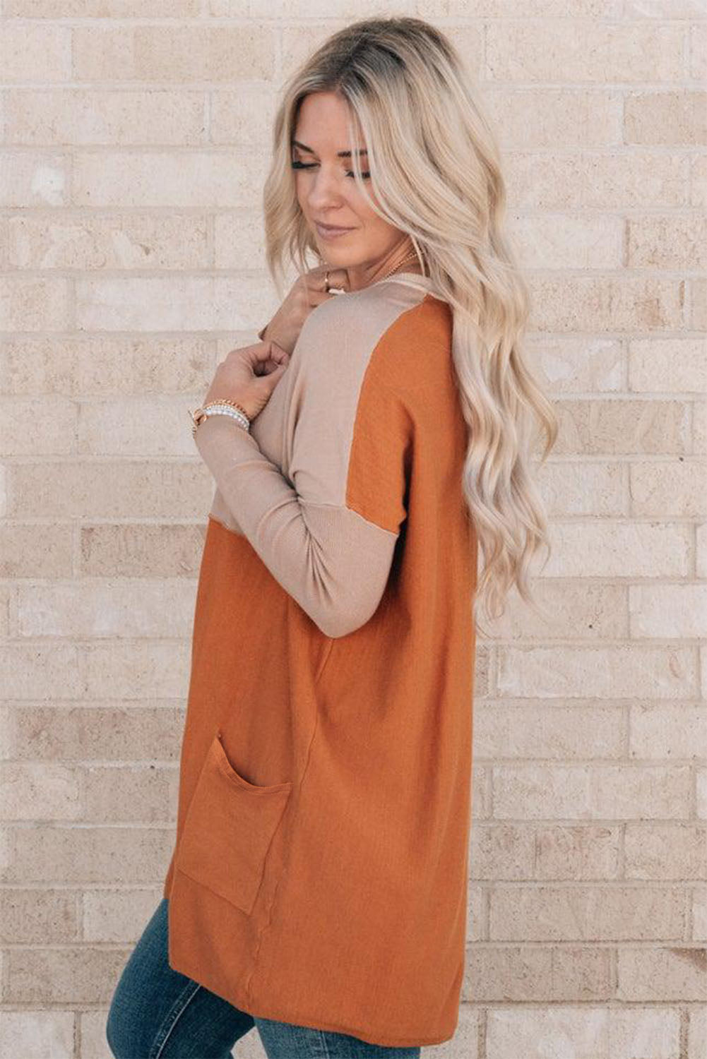 Orange Colorblock Tunic with Pockets