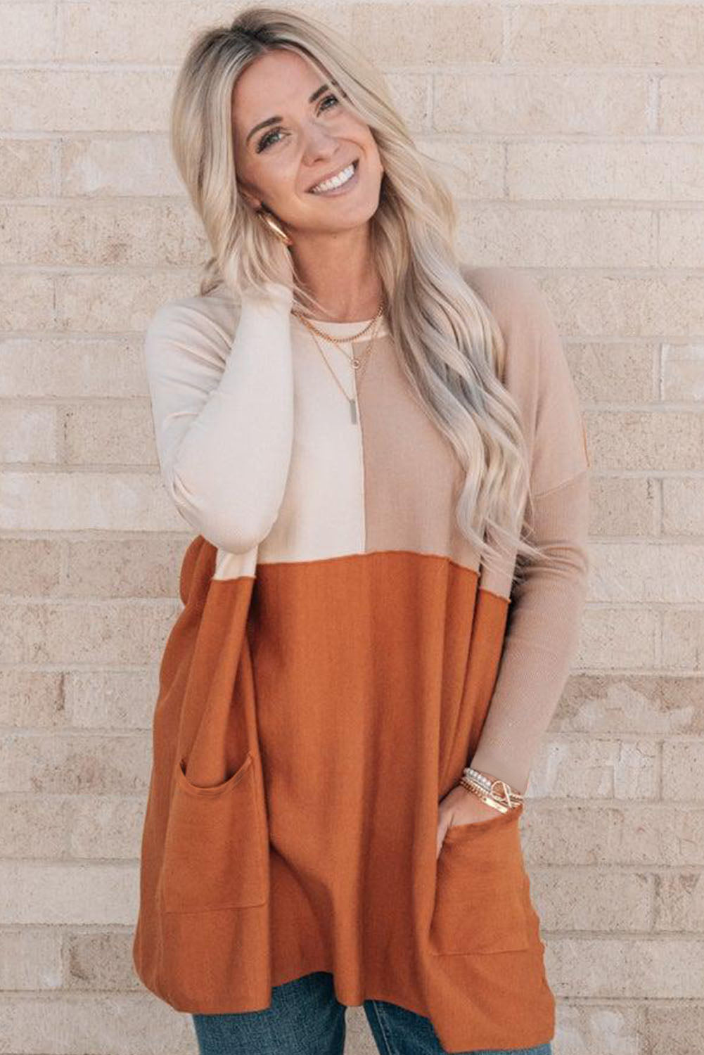 Orange Colorblock Tunic with Pockets