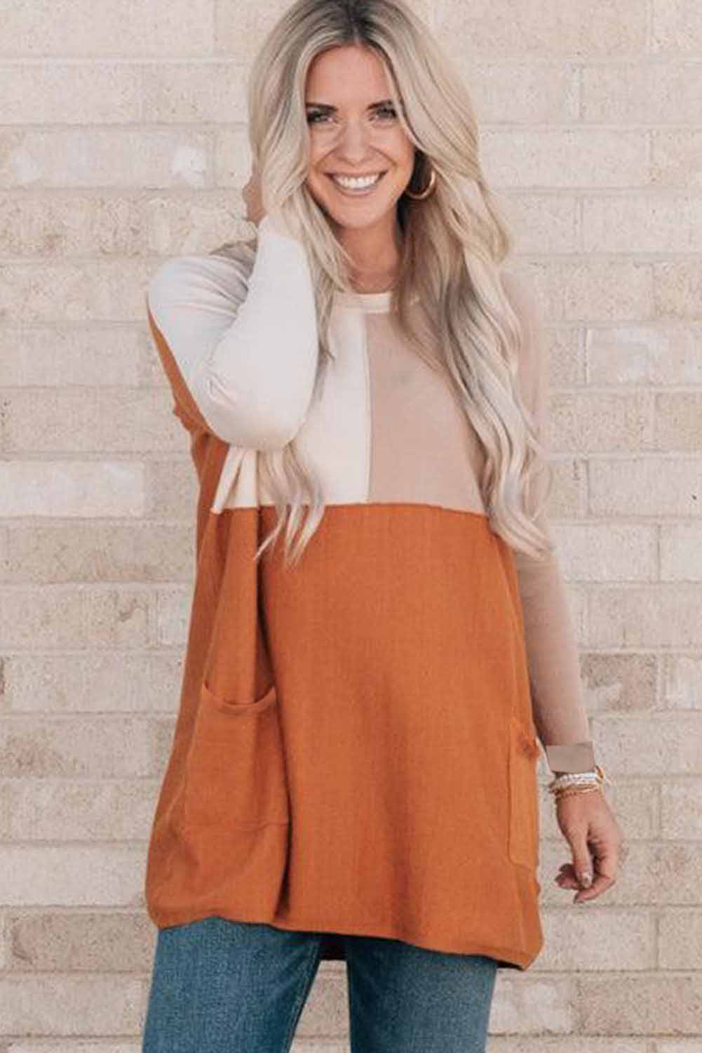 Orange Colorblock Tunic with Pockets