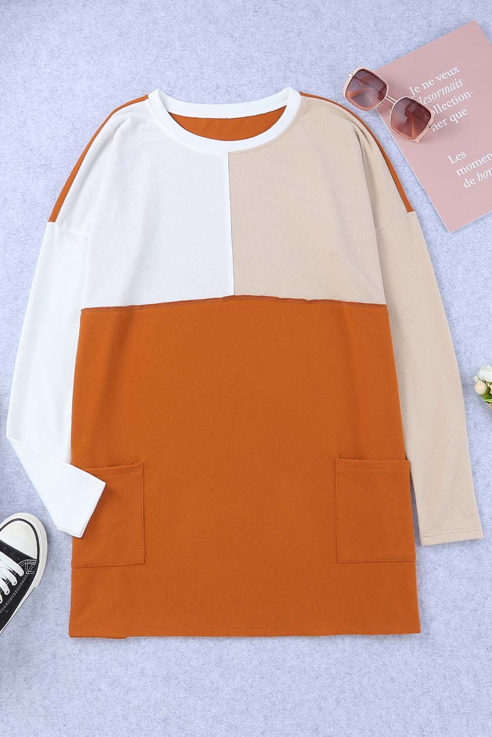 Orange Colorblock Tunic with Pockets