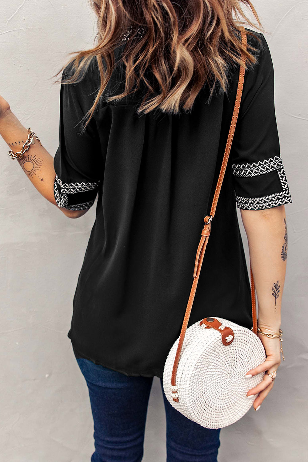 Black Geometric Embroidered Blouse