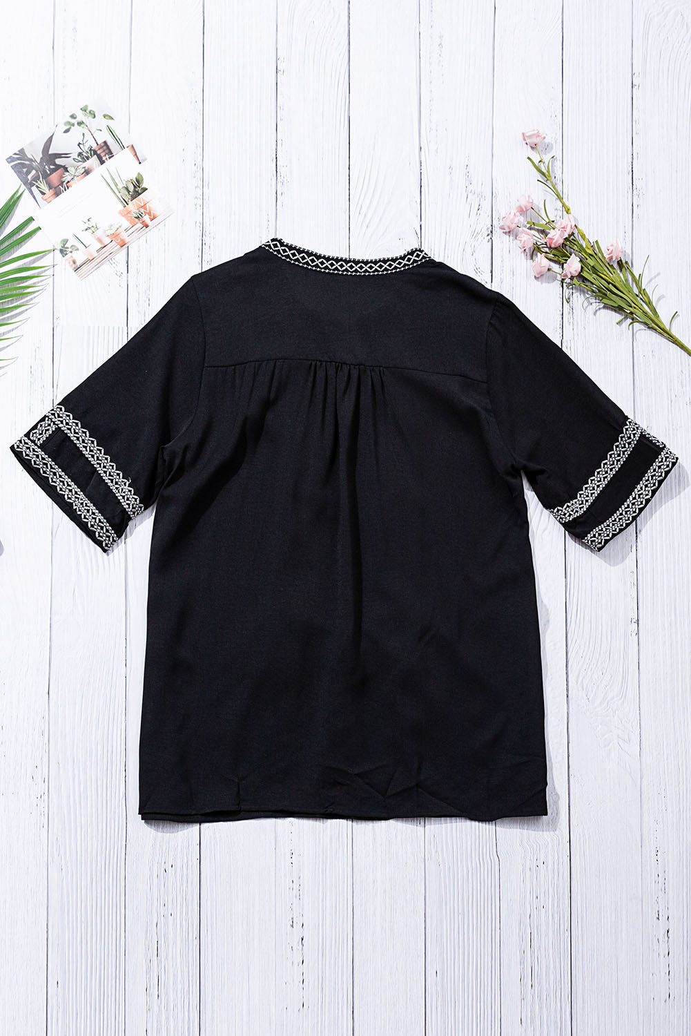 Black Geometric Embroidered Blouse