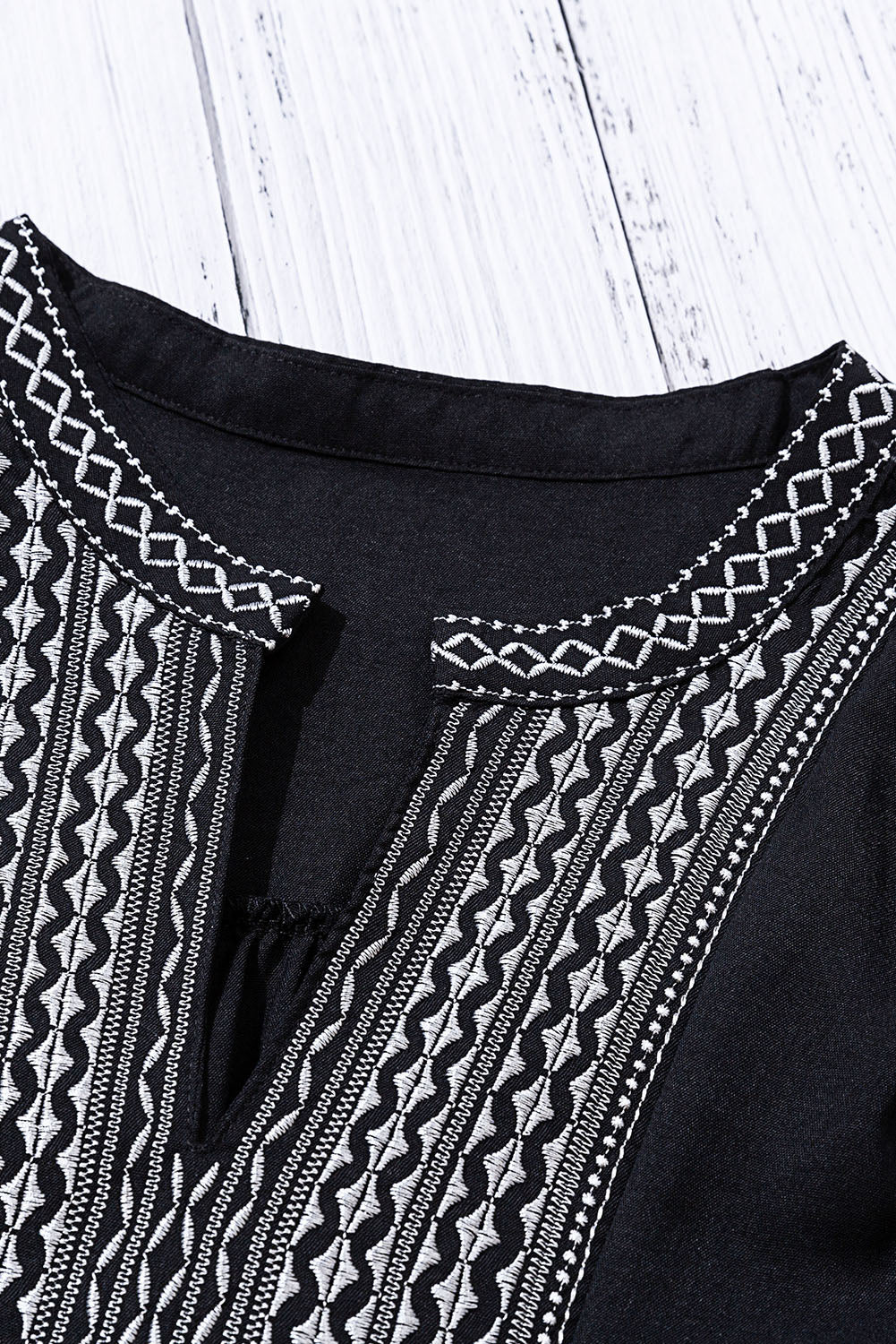 Black Geometric Embroidered Blouse