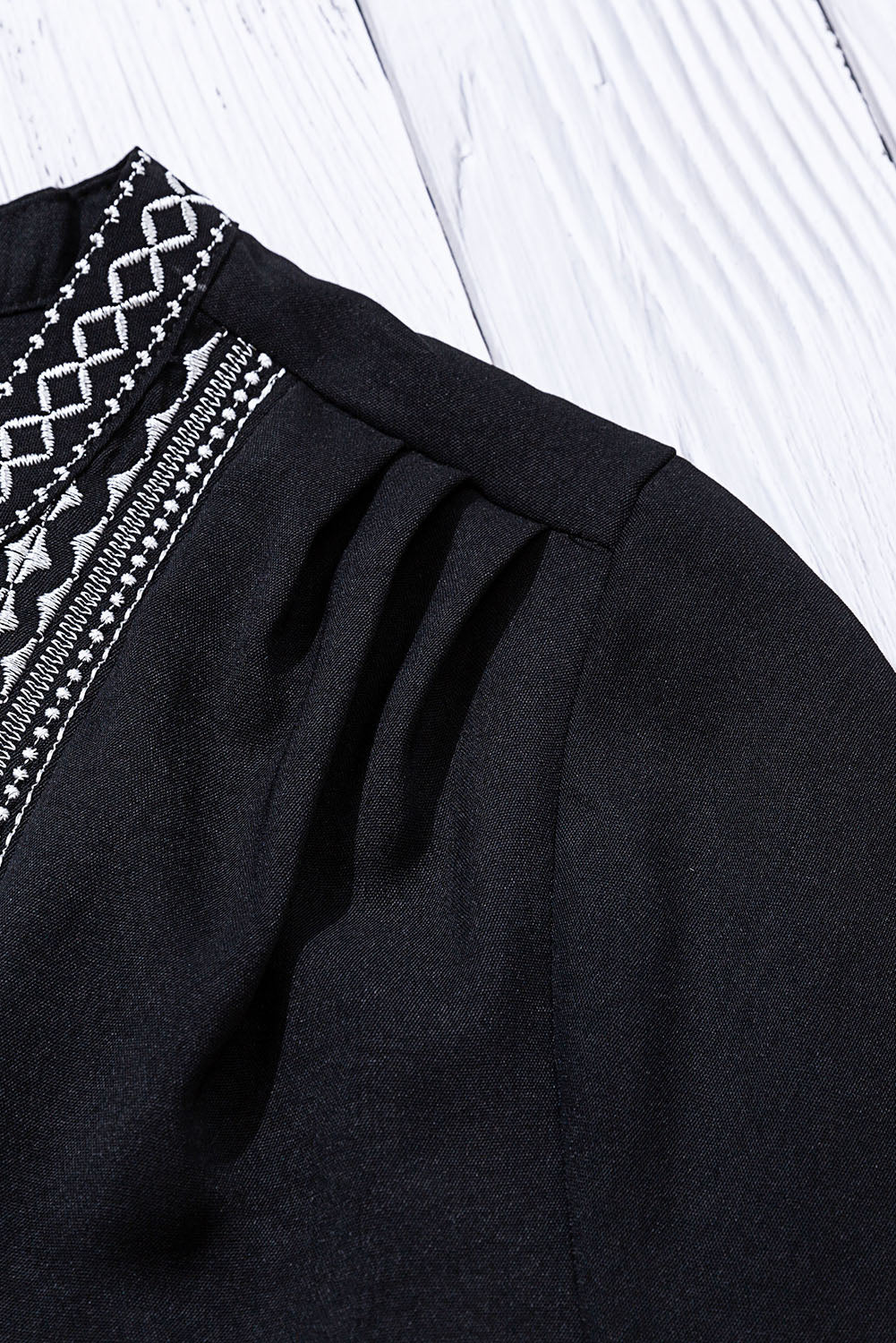 Black Geometric Embroidered Blouse