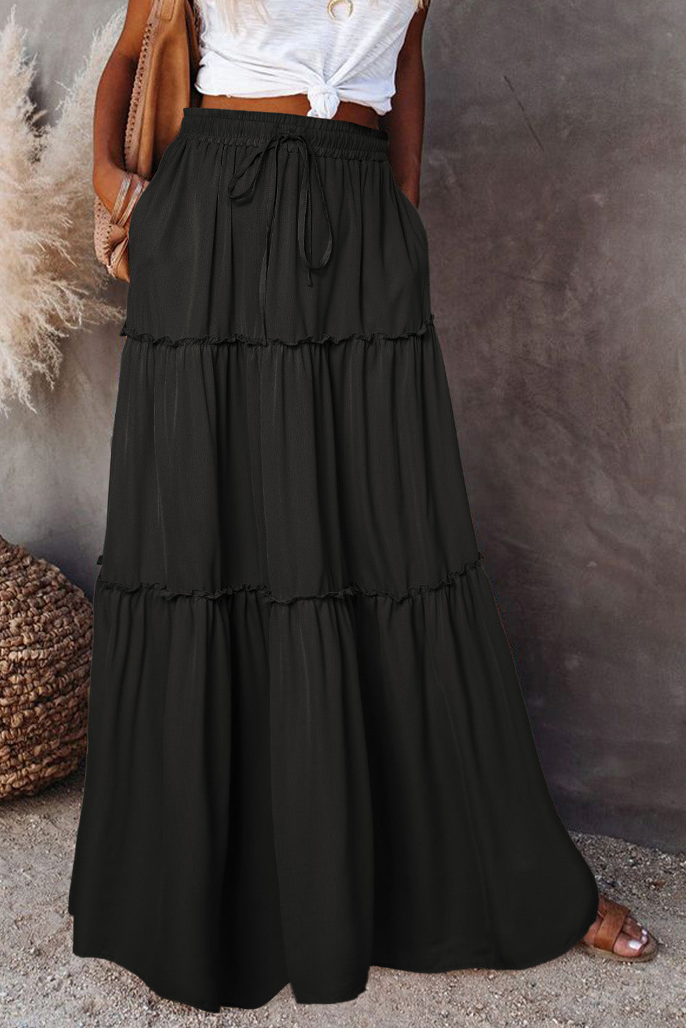 Black Tiered Maxi Skirt