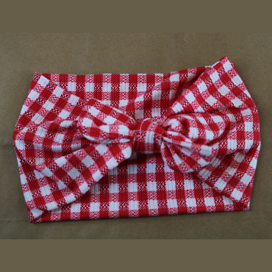 Red Gingham Headhug-Faux Bow