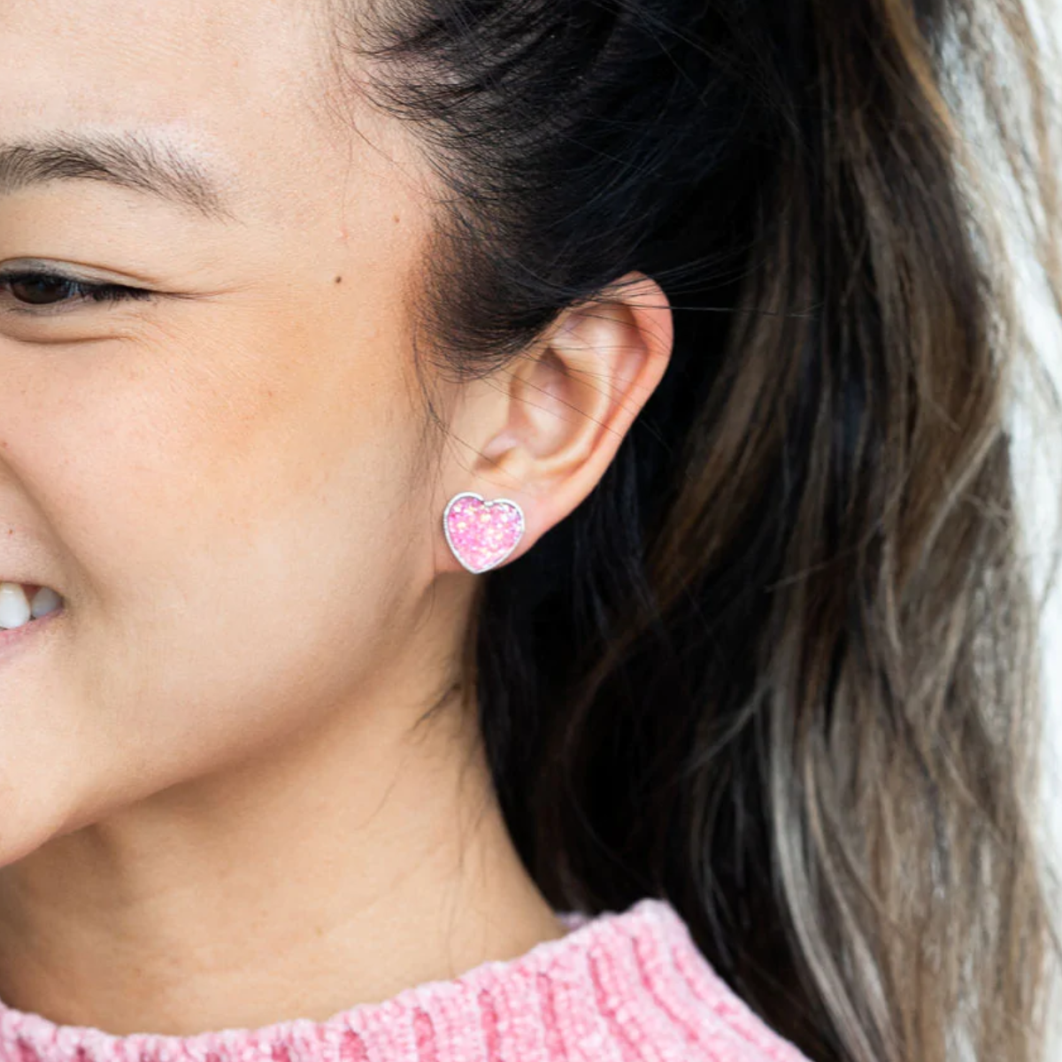 Druzy Heart Studs-Pink