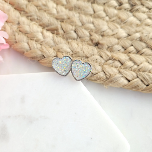 Druzy Heart Stud-Crystal