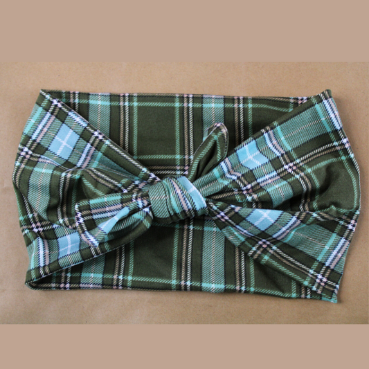 Evergreen Plaid Headhug-Faux Bow