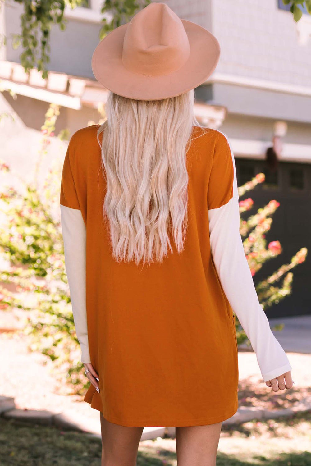 Orange Colorblock Tunic with Pockets