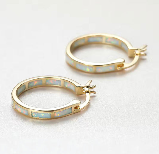 14K gold plated and opal hoop earrings