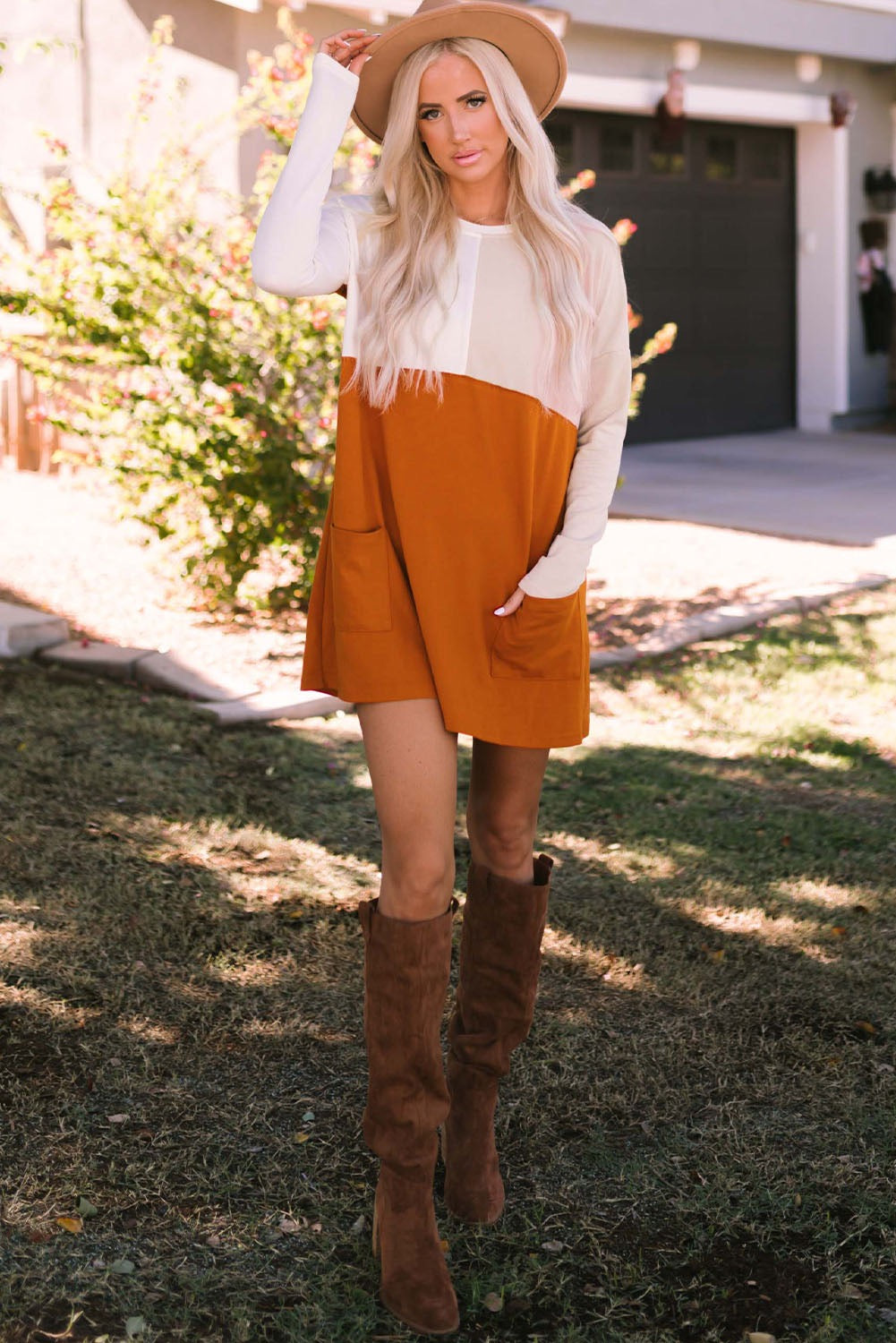 Orange Colorblock Tunic with Pockets