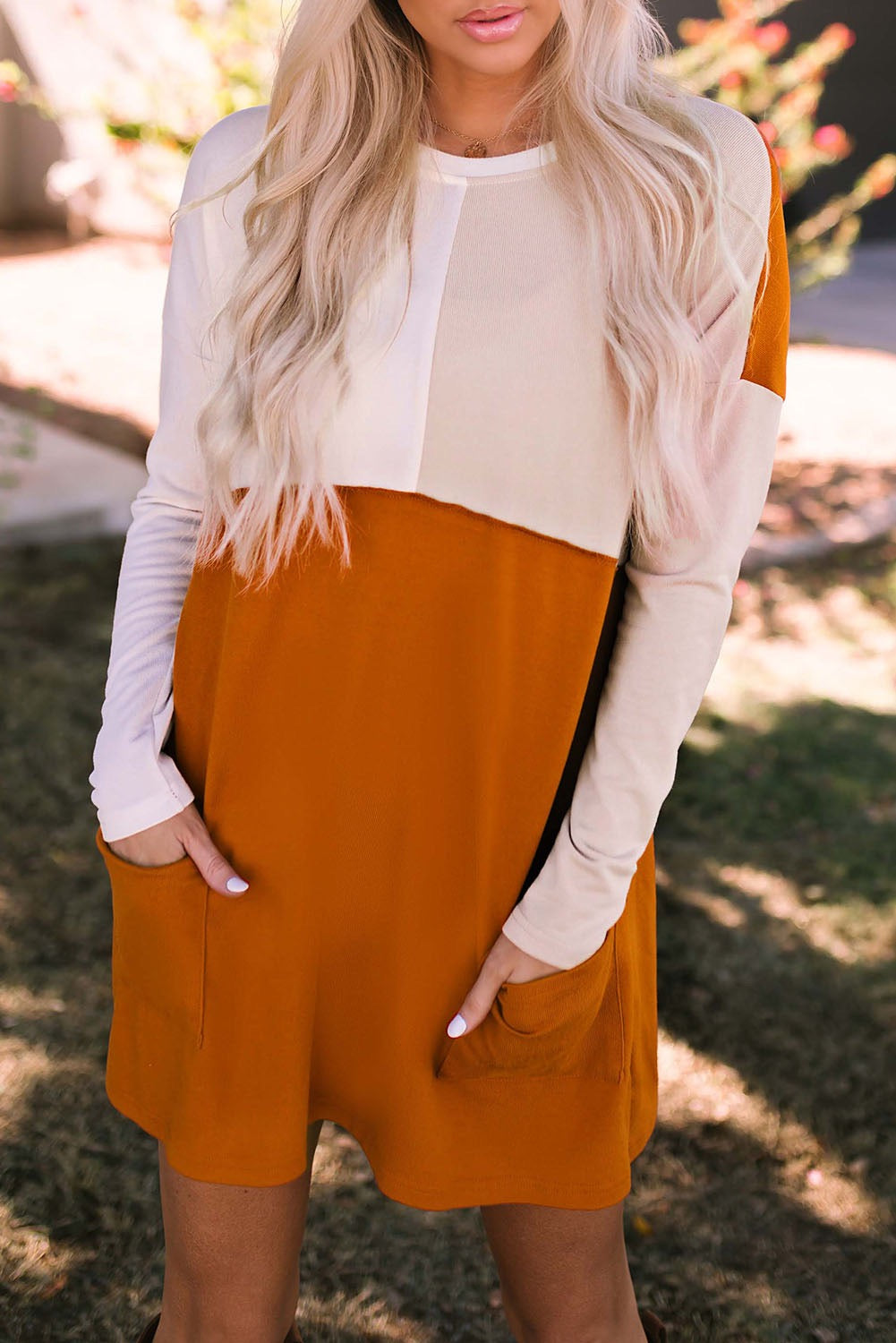 Orange Colorblock Tunic with Pockets