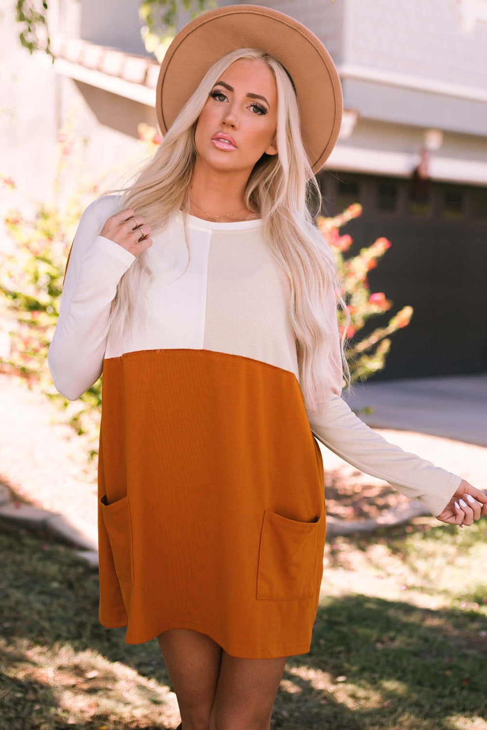 Orange Colorblock Tunic with Pockets