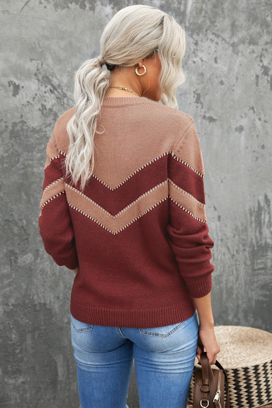 light and dark brown chevron print sweater for women