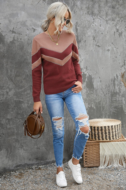 light and dark brown chevron print sweater for women