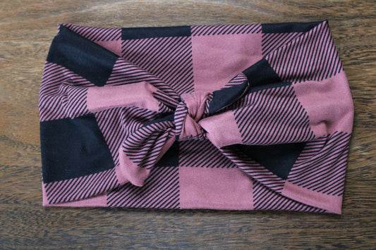 Pink Buffalo Plaid Headhug-Faux Bow