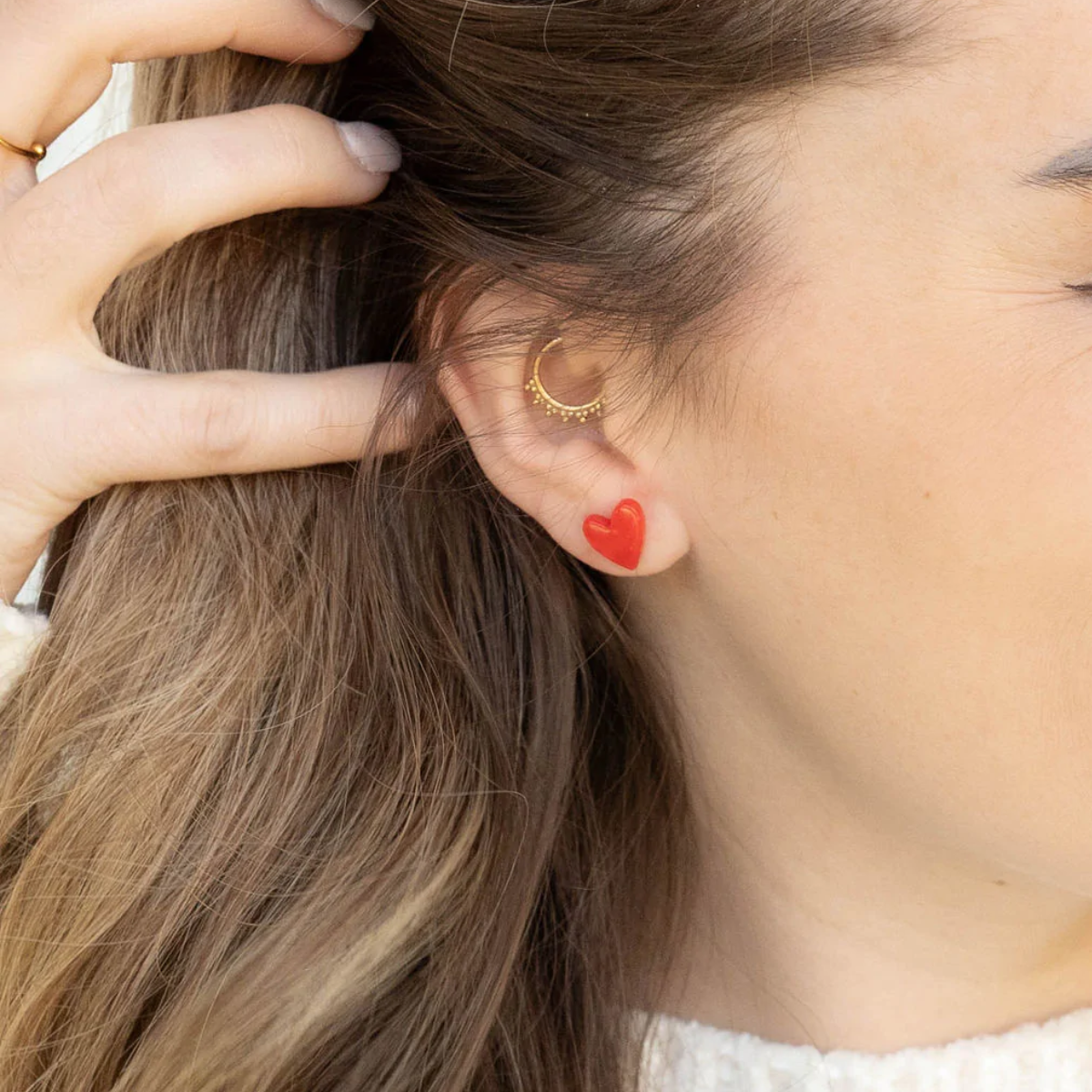 Handmade Heart Studs-Red