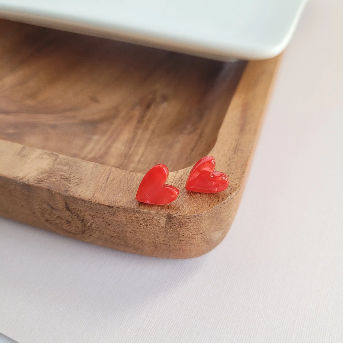 Handmade Heart Studs-Red