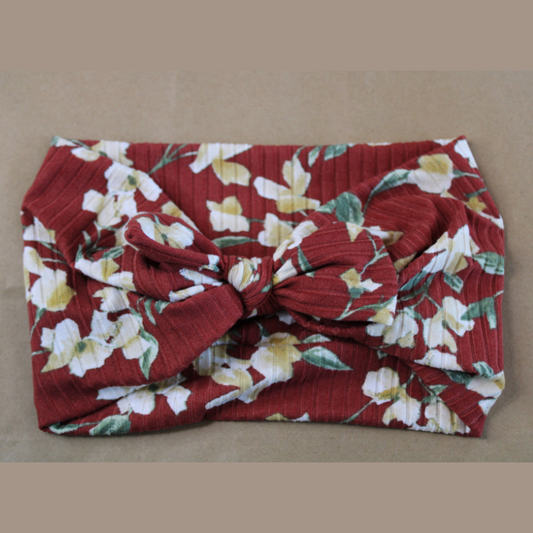 Vintage Red Floral Headhug-Faux Bow